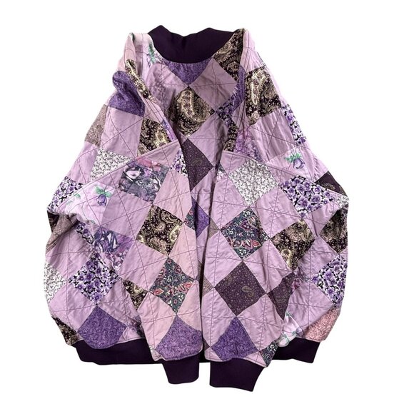 Vintage Patchwork Quilted Bomber Jacket Womens 2X Paisley Floral Handmade 90s - Picture 10 of 16